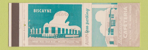 Matchbook Cover - Biscayne Cafeteria Miami Shores FL MISPRINT