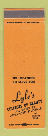 Matchbook Cover - Lyle's College Beauty Fresno Sacramento Bakersfield Hanford CA