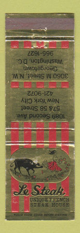 Matchbook Cover - Le Steak French Steak House New York City Washington DC WEAR