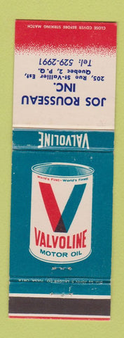 Matchbook Cover - Valvoline oil gas Jos Rousseau Quebec QC