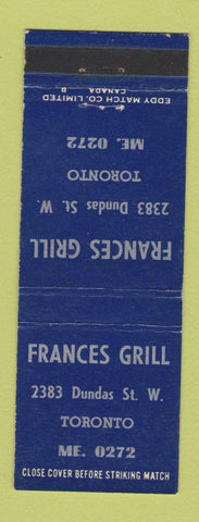 Matchbook Cover - Frances Grill Toronto ON