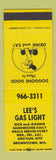 Matchbook Cover - Lee's Gas Light Restaurant Browntown WI