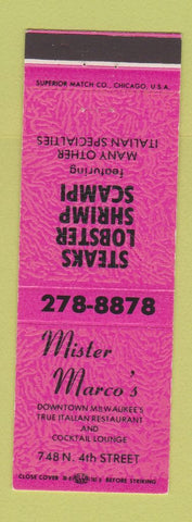 Matchbook Cover - Mister Marco's Italian Restaurant Milwaukee WI