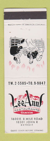 Matchbook Cover - Lee Anns Restaurants Detroit MI