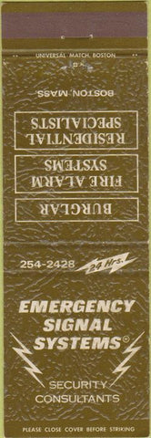 Matchbook Cover - Emergency Signal Systems Boston MA