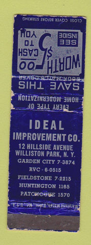 Matchbook Cover - Ideal Home Improvement Williston Park NY WORN