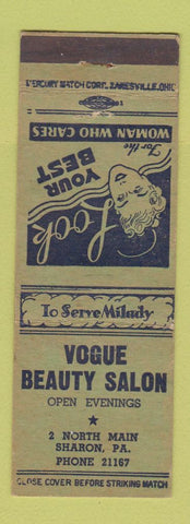 Matchbook Cover - Vogue Beauty Salon Sharon PA