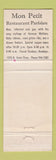 Matchbook Cover - Mon Petit French Restaurant WEAR