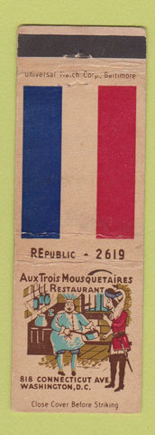 Matchbook Cover - Aux Trois Mousquetaires Restaurant Washington DC