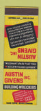 Matchbook Cover - Austin Givens Builders Wreckers Pittsburgh PA