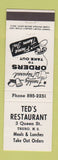 Matchbook Cover - Ted's Restaurant Truro NS