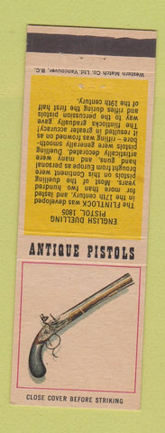 Matchbook Cover - Antique Pistols English Duelling 1805 Flintlock 1960's?