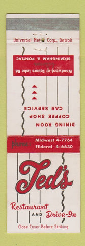 Matchbook Cover - Ted's Restaurant Birmingham Pontiac MI