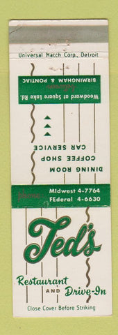 Matchbook Cover - Ted's Restaurant Birmingham Pontiac MI WEAR