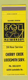Matchbook Cover - Cherry Creek Locksmith Service Denver Colorado SAMPLE