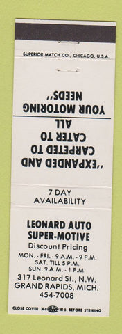 Matchbook Cover - Leonard Auto Super Motive Used Cars Grand Rapids MI