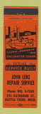Matchbook Cover - John Lenz Auto Repair Battle Creek MI ORANGE