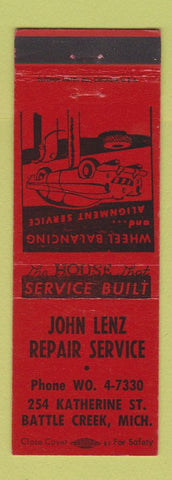 Matchbook Cover - John Lenz Auto Repair Battle Creek MI RED