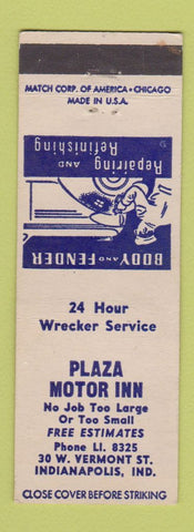 Matchbook Cover - Plaza Motor Inn Auto Body Indianapolis IN