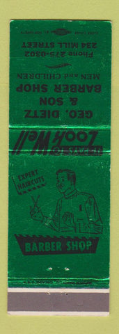 Matchbook Cover - Geo Dietz and Son Barber Shop GREEN
