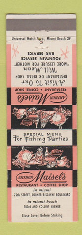 Matchbook Cover - Arthur Maisel Restaurant Miami Beach FL