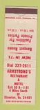 Matchbook Cover - Armstrong's Restaurant Staunton VA motel