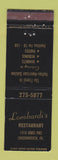 Matchbook Cover - Lombardi's Restaurant Conshohocken PA Italian