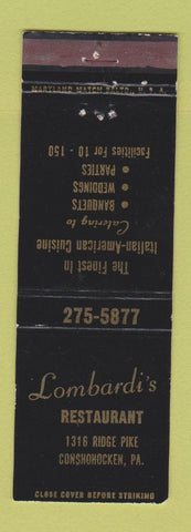 Matchbook Cover - Lombardi's Restaurant Conshohocken PA Italian