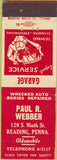 Matchbook Cover - Paul Webber Reading PA Service Garage