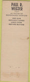 Matchbook Cover - Paul Webber Reading PA Service Garage