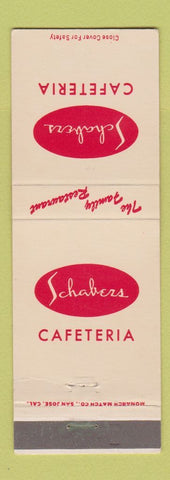Matchbook Cover - Schabers Cafeteria Los Angeles North Hollywood CA