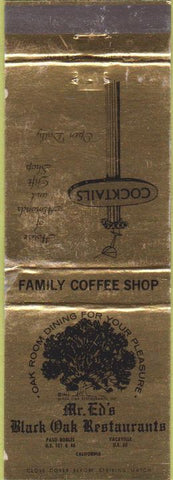 Matchbook Cover - Mr Ed's Black Oak Restaurants Vacaville CA