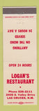 Matchbook Cover - Logan's Restaurant Las Cruces NM