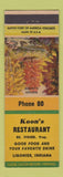 Matchbook Cover - Koon's Restaurant Ligonier IN