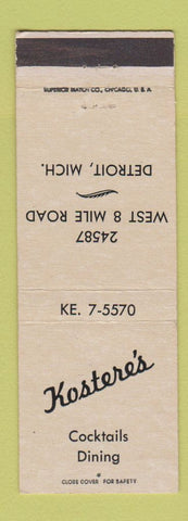 Matchbook Cover - Kostere's Restaurant Detroit MI