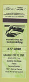 Matchbook Cover - Garage Crete Trois Rivieres QC