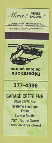 Matchbook Cover - Garage Crete Trois Rivieres QC