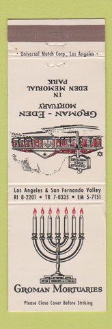 Matchbook Cover - Groman Mortuary Funeral Home Los Angeles CA WEAR