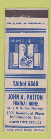 Matchbook Cover - John Patton Funeral Home Indianapolis IN