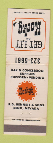 Matchbook Cover - Korky's Bar Concession Supply popcorn Reno NV WEAR