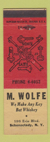 Matchbook Cover - M Wolfe Keys Locksmith? Schenectady NY