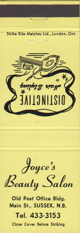 Matchbook Cover - Joyce's Beauty Salon Sussex NB yellow