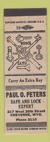 Matchbook Cover - Paul O Peters Locksmith Cheyenne WY