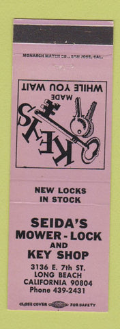 Matchbook Cover - Seida's Mower Lock Key Shop Long Beach CA LAVENDER