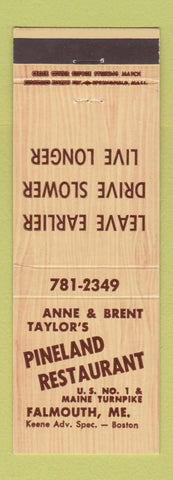 Matchbook Cover - Pineland Restaurant Falmouth ME