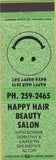 Matchbook Cover - Happy Hair Beauty Salon Alton IL green