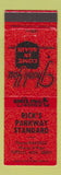 Matchbook Cover - Rick's Parkway Standard oil gas Tupelo MS