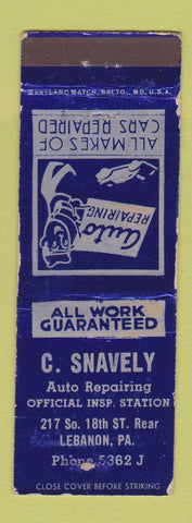 Matchbook Cover - C Snavely Auto Repair Lebanon PA WEAR