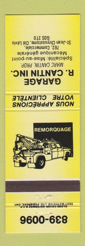Matchbook Cover - Garage R Cantin auto repair Levis QC