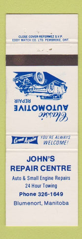 Matchbook Cover - John's Repair Center auto Blumenort MB